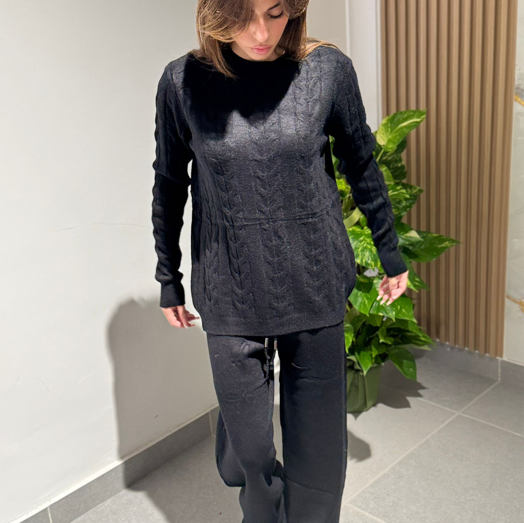 Coordinato in lana trecce